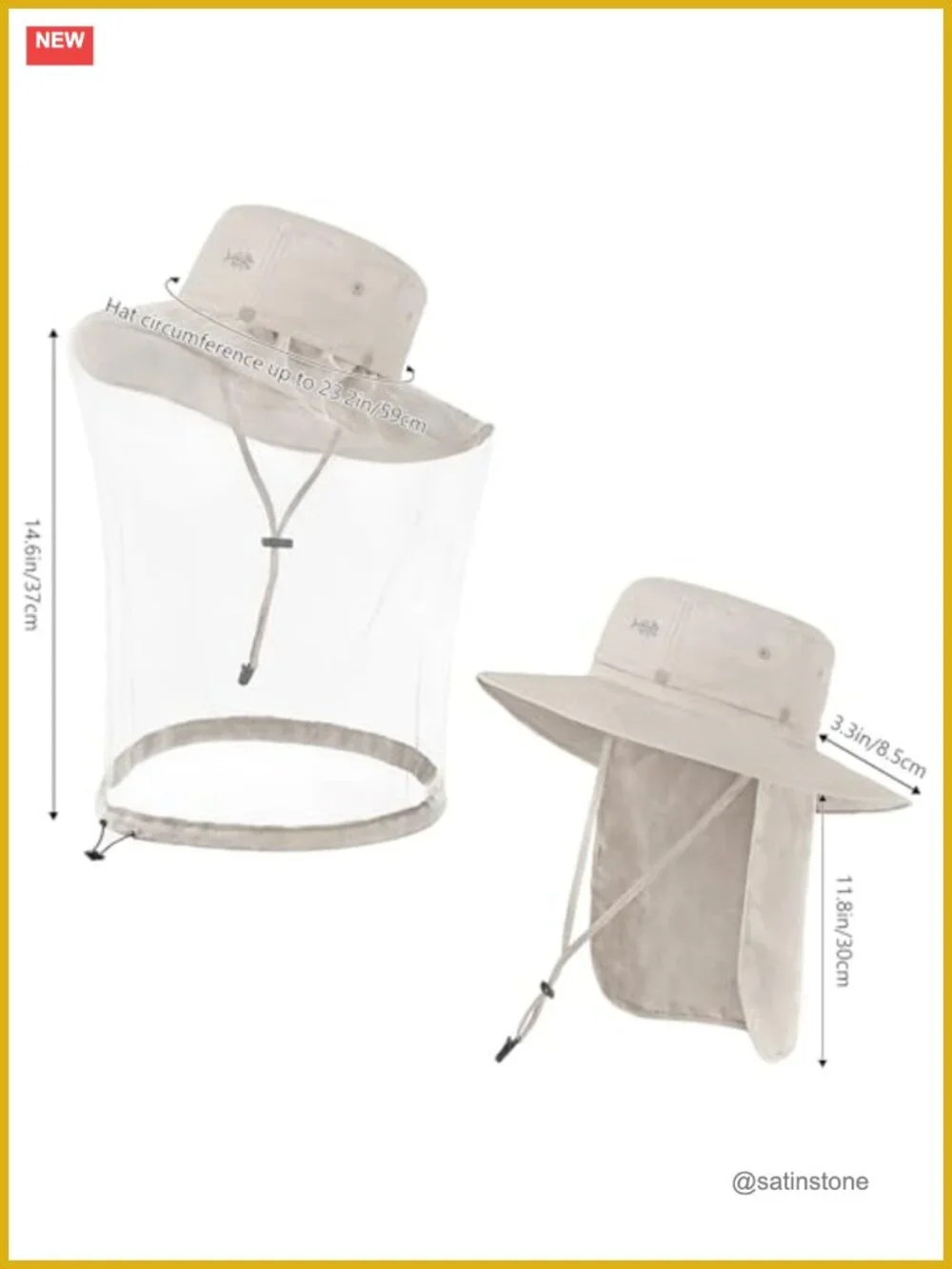 UPF 50+ Sun Hat with Mosquito Net and Neck Flap for Fishing Hiking